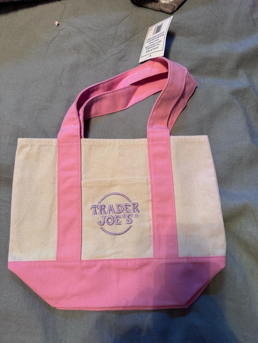Pink & Cream Canvas Tote Bag Trader Joe’s mini